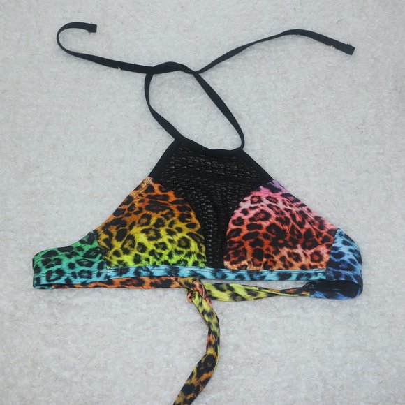 Sirena Rainbow Cheetah Mesh Halter Bikini Top - Picture 3 of 6